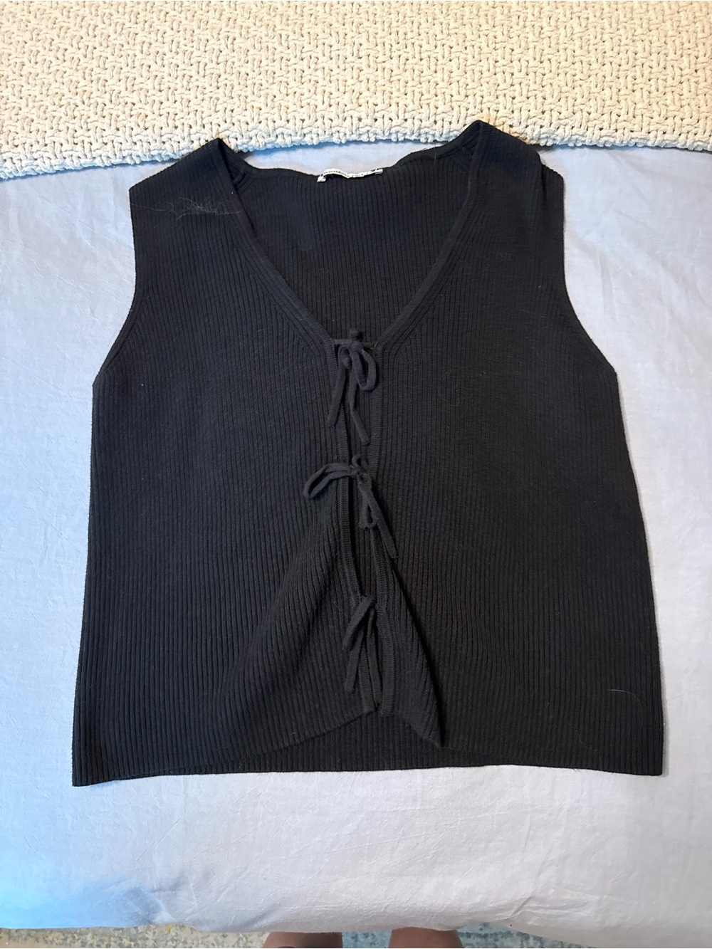 Abercrombie Black Ribbed Tie-Front Tank Top